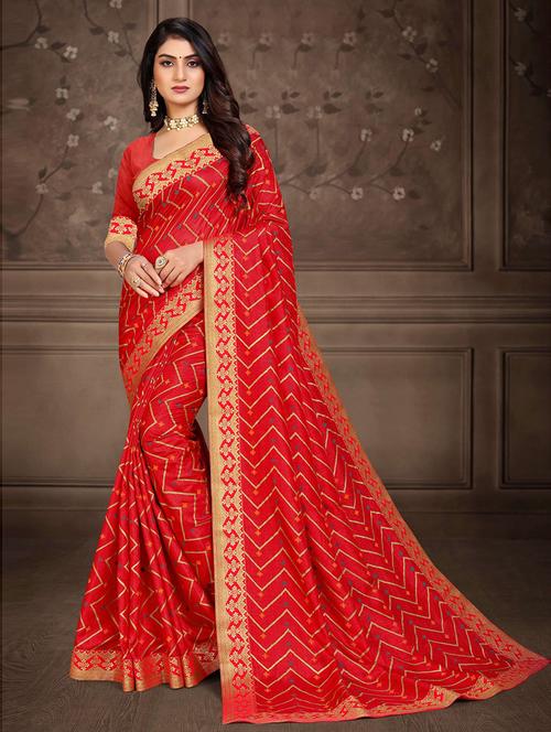 red silk woven printed saree with blouse - 19506588 - Very Small Image - 1