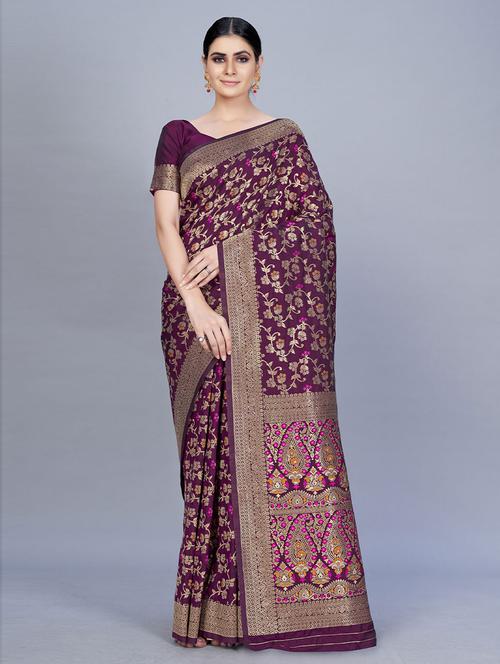 purple satinwoven saree - 19506626 - Very Small Image - 1