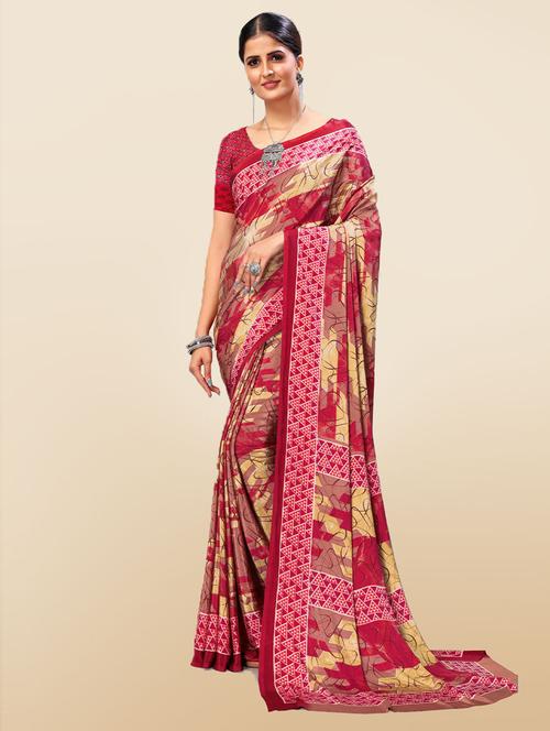 red crepe woven printed saree - 19506645 - Very Small Image - 1