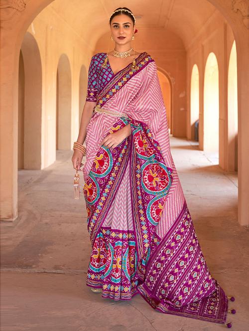 purple silk woven printed saree with blouse - 19506678 - Very Small Image - 1
