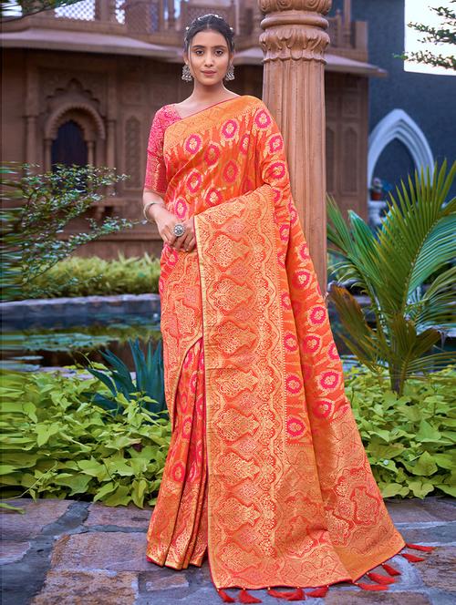 orange satin woven saree with blouse - 19506688 - Very Small Image - 1