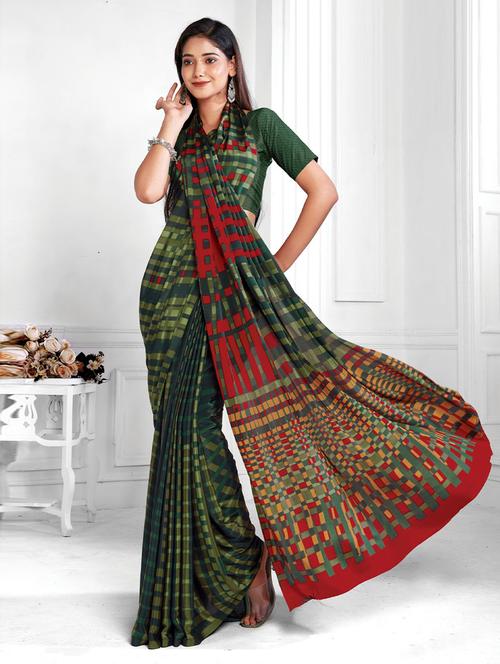 green crepe printed saree - 19506738 - Very Small Image - 1