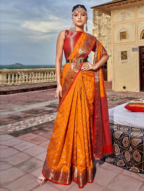 orange silk woven saree - 19506792 - Very Small Image - 1
