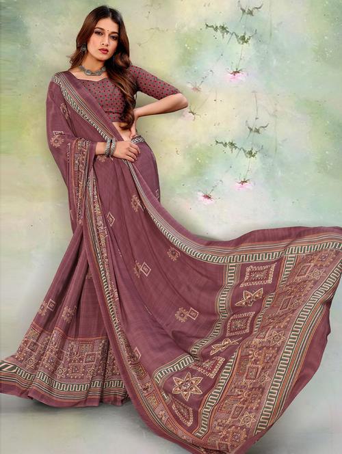 purple crepe woven printed saree - 19506825 - Very Small Image - 1