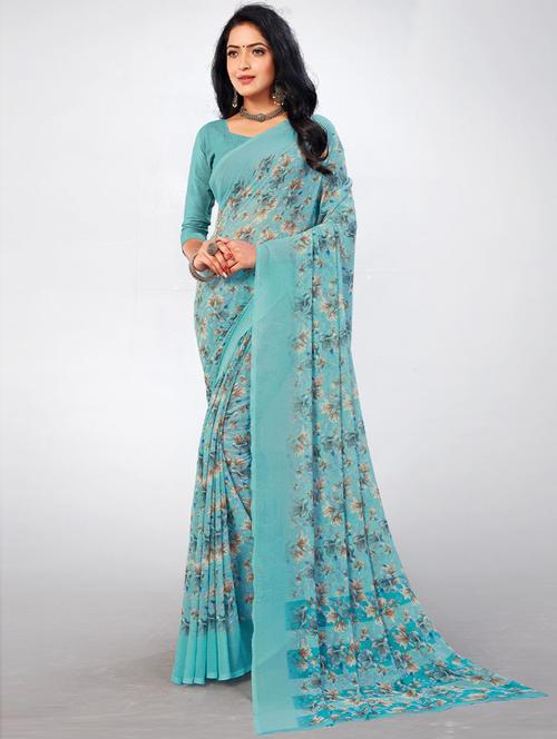 blue cotton woven printed saree with blouse - 19506829 - Very Small Image - 1