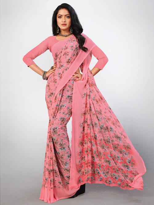 pink cotton woven printed saree with blouse - 19506830 - Very Small Image - 1