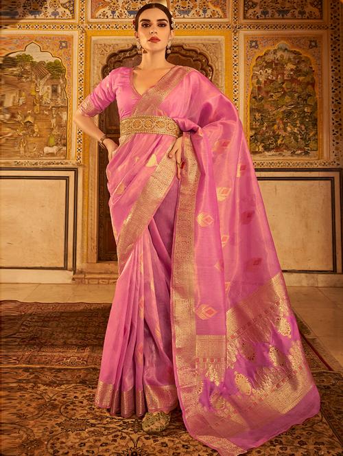 pink satin woven saree with blouse - 19506842 - Very Small Image - 1
