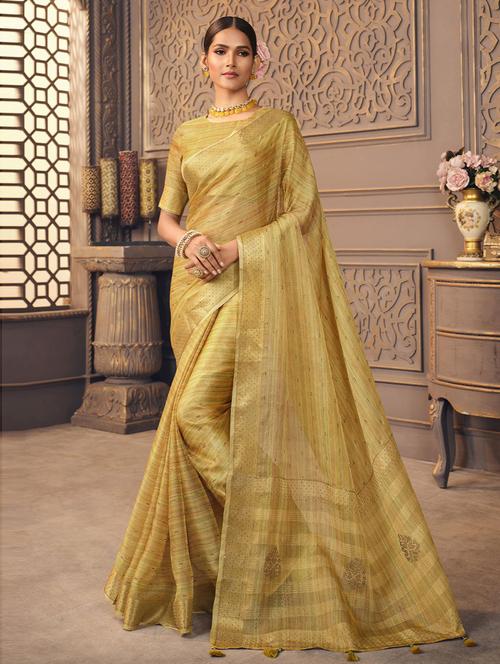 yellow organza woven saree with blouse - 19506851 - Very Small Image - 1