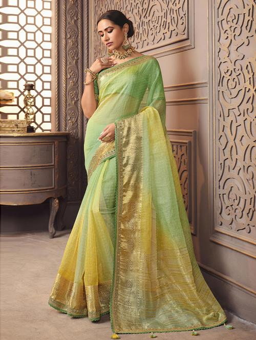 green organza woven saree - 19506858 - Very Small Image - 1