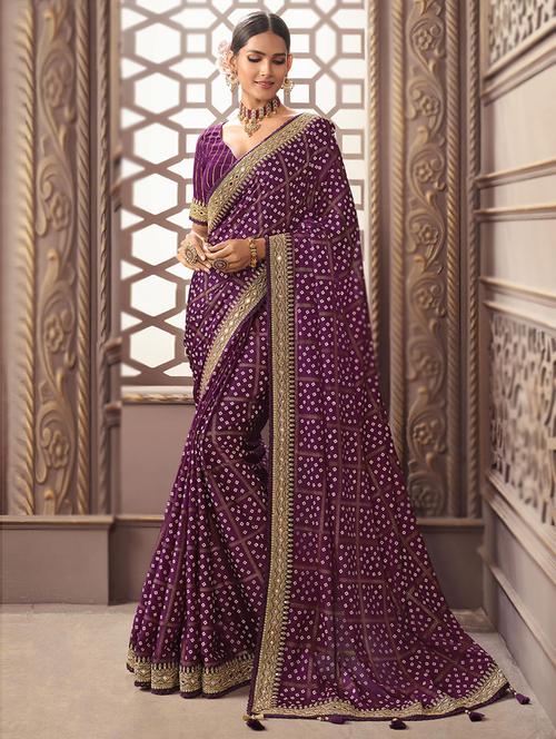 purple silk bandhani print saree with blouse - 19506866 - Very Small Image - 1