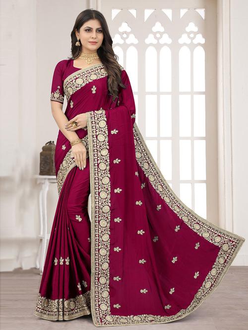purple crepe embroidered saree with blouse - 19506902 - Very Small Image - 1
