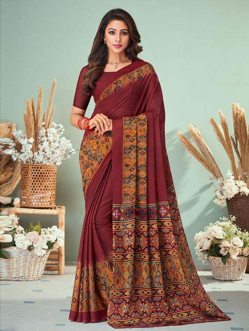 maroon georgette printed saree with blouse - 19506939 - Very Small Image - 1
