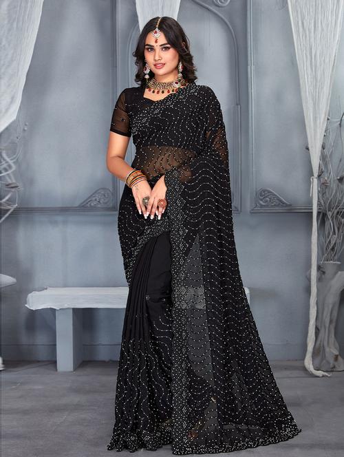 black georgette embroidered saree - 19506950 - Very Small Image - 1