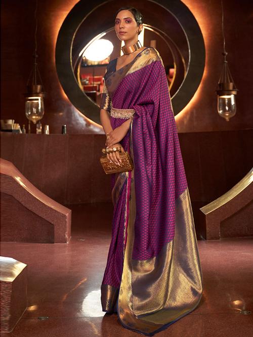 purple silk woven saree - 19506958 - Very Small Image - 1