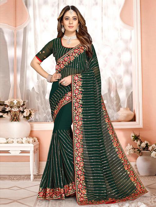 green georgette woven saree - 19506969 - Very Small Image - 1