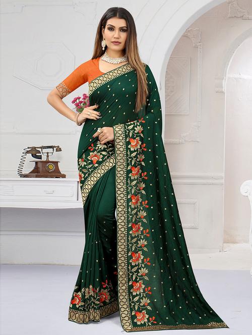 green silk woven saree with blouse - 19506996 - Very Small Image - 1