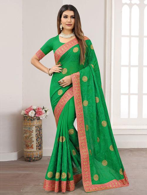 green cotton blend woven saree - 19506998 - Very Small Image - 1