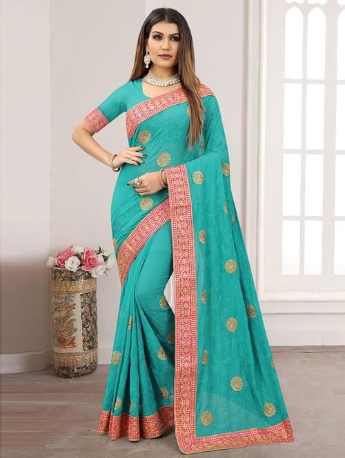 blue cotton blend woven saree with blouse - 19506999 - Very Small Image - 1