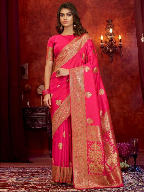 pink satin woven saree with blouse - 19507016 - Very Small Image - 1