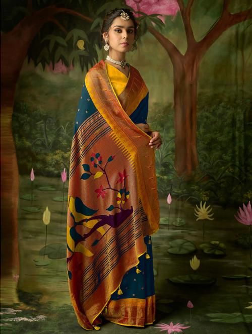 teal silk woven saree with blouse - 19507021 - Very Small Image - 1