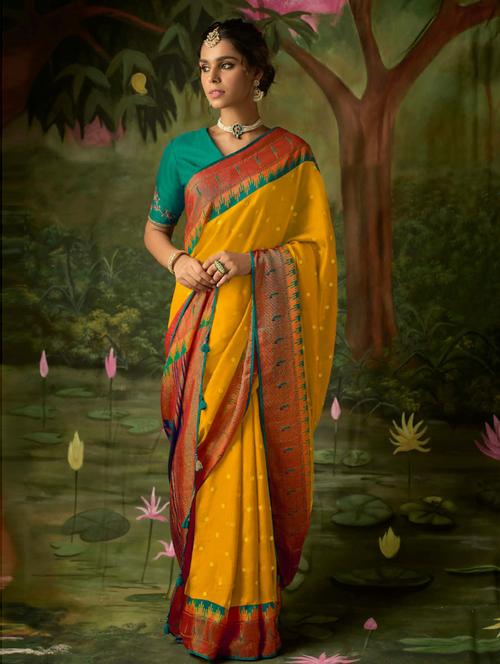mustard silk woven saree with blouse - 19507023 - Very Small Image - 1