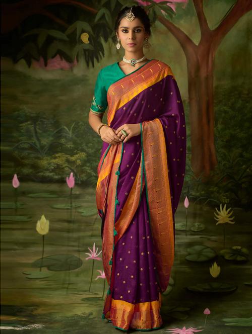 purple silk woven saree with blouse - 19507025 - Very Small Image - 1
