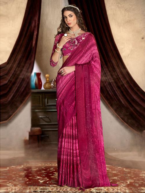 pink silk printed woven saree with blouse - 19507030 - Very Small Image - 1