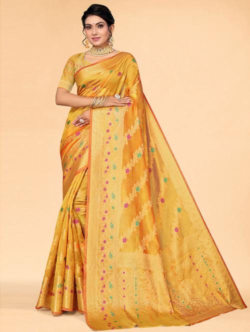 yellow organza woven saree - 19507046 - Very Small Image - 1