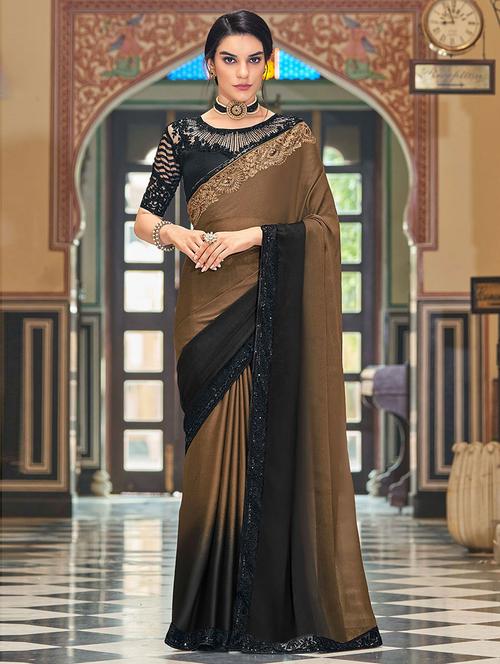 brown silk plain saree with blouse - 19507055 - Very Small Image - 1