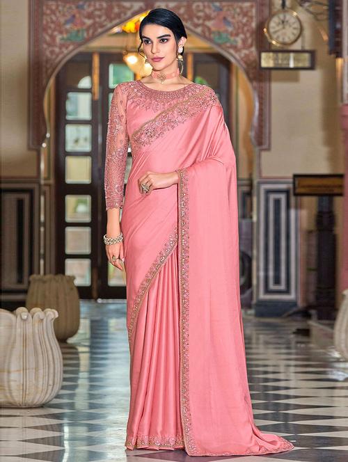 pink silk plain saree with blouse - 19507065 - Very Small Image - 1