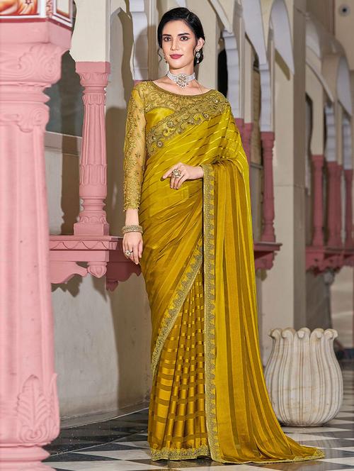 yellow silk woven saree with blouse - 19507068 - Very Small Image - 1