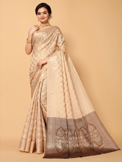 beige organza saree with blouse - 19507102 - Very Small Image - 1