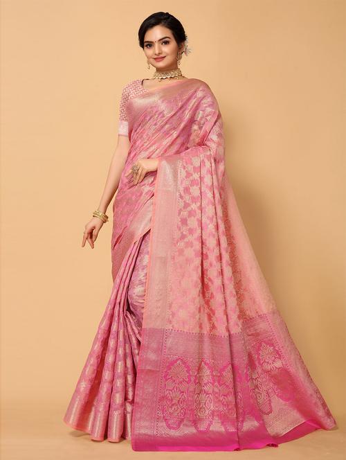 pink organza saree - 19507103 - Very Small Image - 1