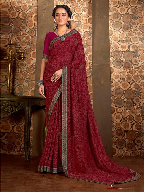 georgette printed saree with blouse - 19507173 - Very Small Image - 1