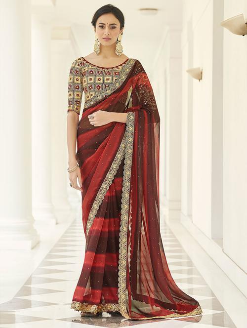 organza printed saree - 19507177 - Very Small Image - 1