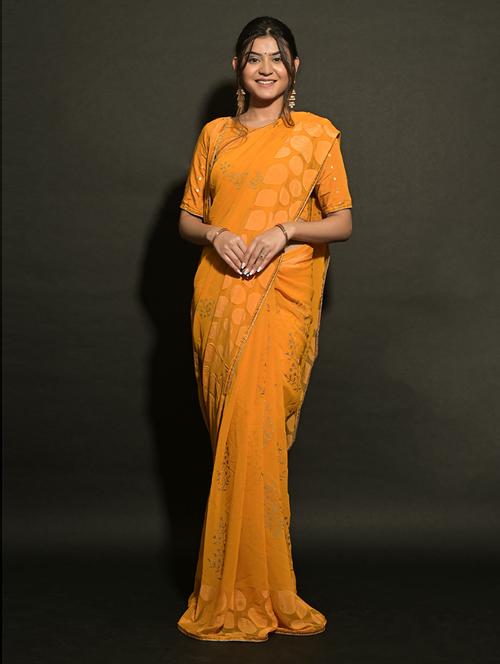 georgette printed saree with blouse - 19507199 - Very Small Image - 1