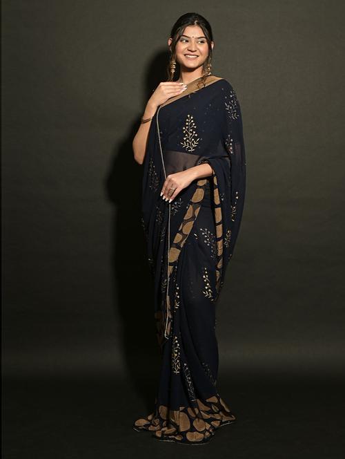 georgette printed saree with blouse - 19507203 - Very Small Image - 1