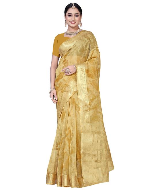 cotton gold saree with blouse - 19507204 - Very Small Image - 1