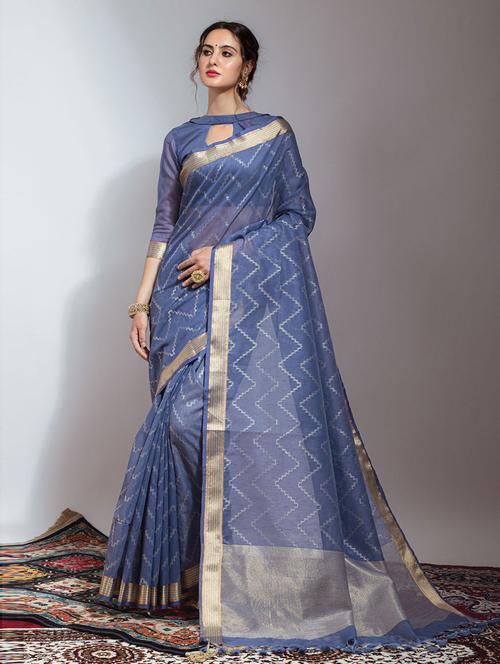 linen weaved saree with blouse - 19507245 - Very Small Image - 1