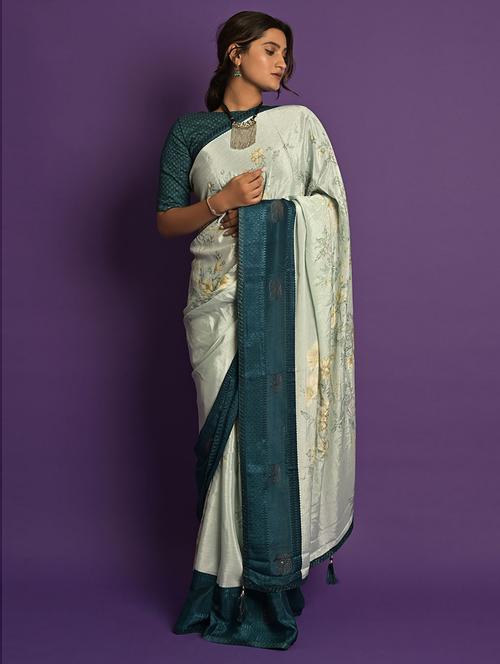 printed silk saree with blouse - 19507287 - Very Small Image - 1