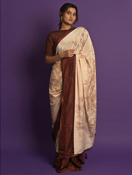 printed silk saree with blouse - 19507288 - Very Small Image - 1