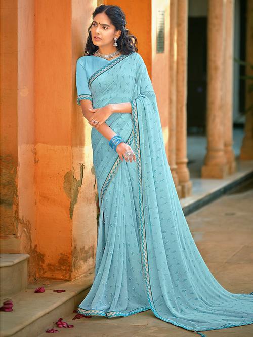 georgette printed saree with blouse - 19507316 - Very Small Image - 1