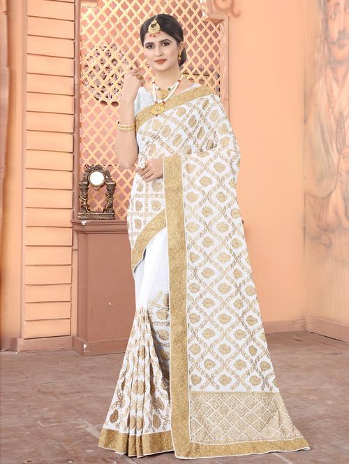 faux georgette woven saree with blouse - 19507329 - Very Small Image - 1
