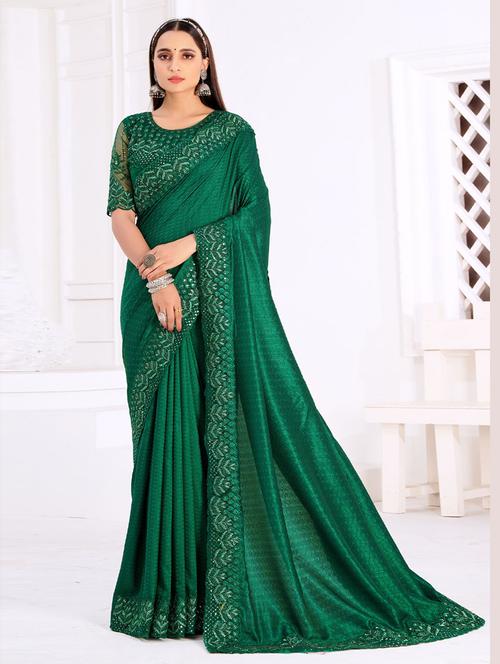 printed satin saree with blouse - 19507379 - Very Small Image - 1