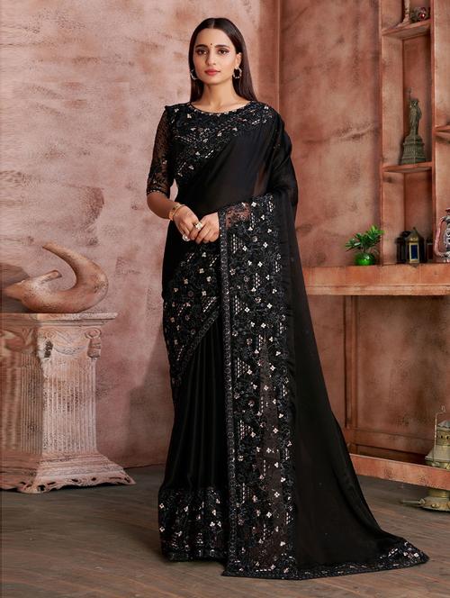 plain georgette saree with blouse - 19507385 - Very Small Image - 1