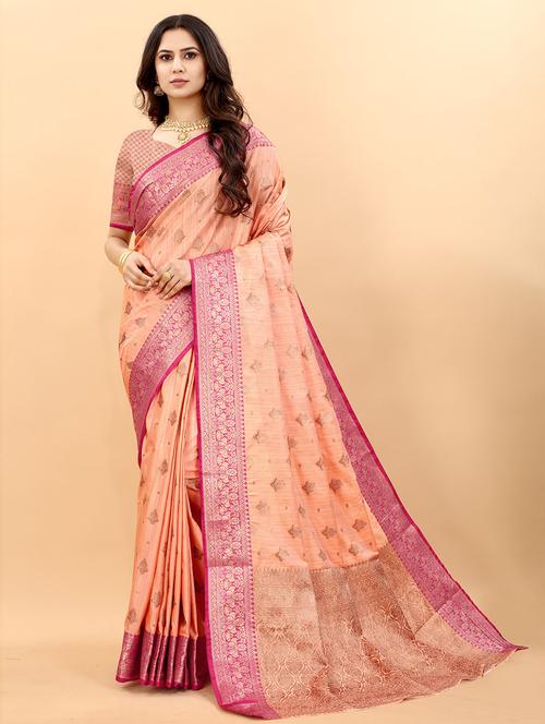 solid woven saree with blouse - 19507419 - Very Small Image - 1