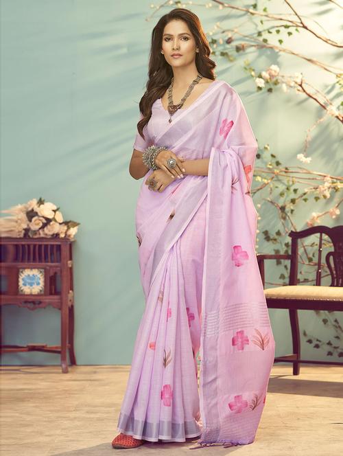 floral printed saree with blouse - 19507424 - Very Small Image - 1