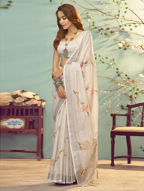 floral printed saree with blouse - 19507425 - Very Small Image - 1