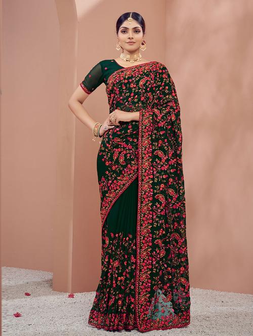 floral embroidered saree with blouse - 19507434 - Very Small Image - 1