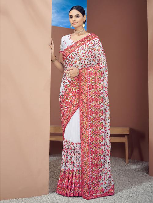 floral embroidered saree with blouse - 19507436 - Very Small Image - 1